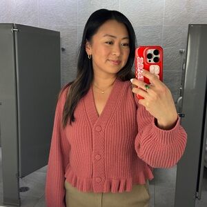 LoveShackFancy Adessa Cardigan in Sienna Red/ Pink